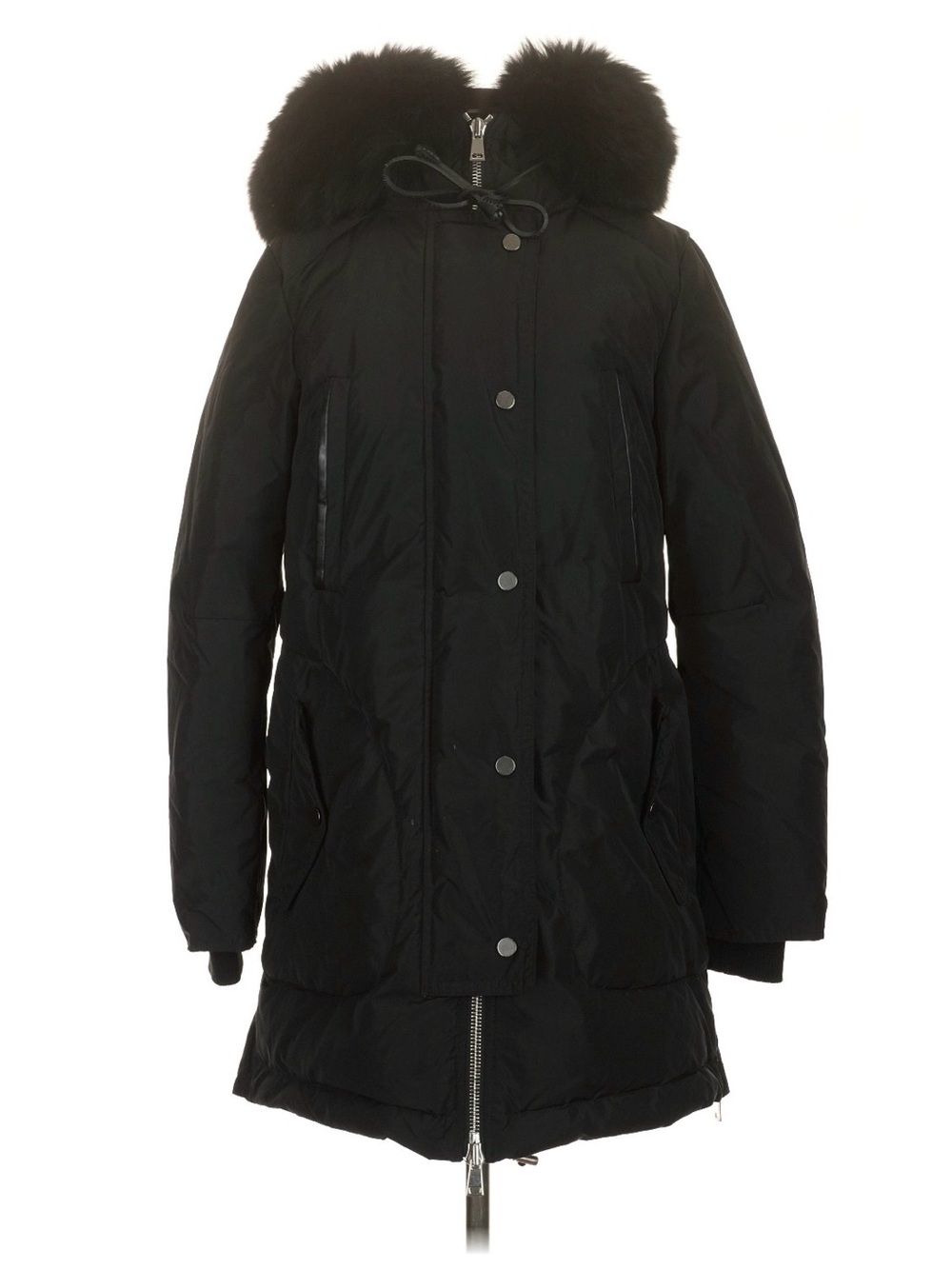 Vince Black Down Puffer Parka with Fur-Trim Hood